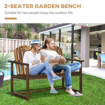Outsunny Outdoor Wooden Garden Bench, Patio Loveseat Chair with Slatted Backrest and Smooth Armrests for Two People, for Yard, Lawn, Porch, Carbonised Finish 