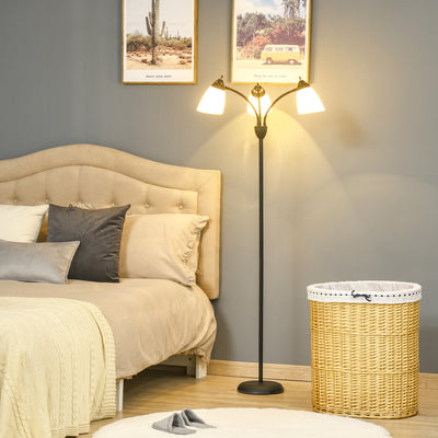 HOMCOM Arc Tree Floor Lamp with 3 Adjustable Rotating Lights, for Bedroom Living Room, Industrial Standing Lamp with Steel Frame, 155cm, Black 