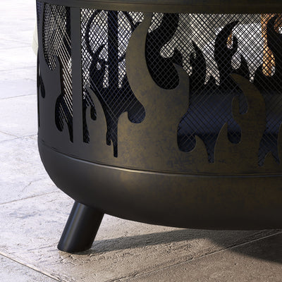 Outsunny Steel Fire Pit BBQ, with Poker - Black 