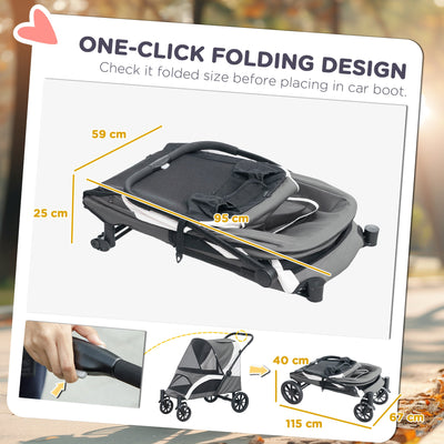 PawHut Easy Folding Pet Stroller for Large Dogs with 4 Big Wheels, Shock Absorb Frame, Safety Leashes, Brakes, Dark Grey 