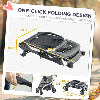 PawHut Easy Folding Pet Stroller for Large Dogs with 4 Big Wheels, Shock Absorb Frame, Safety Leashes, Brakes, Dark Grey 