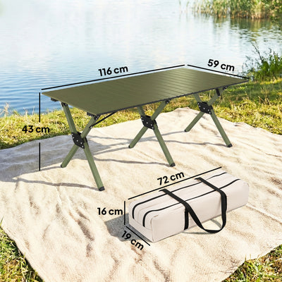 Outsunny 4ft Folding Camping Table, Waterproof Picnic Table with Roll Up Top and Metal Frame, Green 