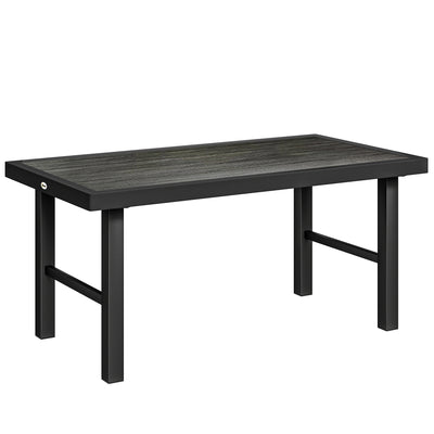 Outsunny Metal Garden Coffee Table, Outdoor Side Table with SPC Woodgrain Tabletop for Outside, 100 x 52 x 46cm, Dark Grey 