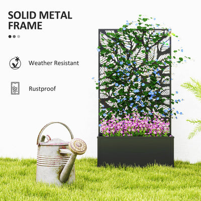 Outsunny Outdoor Metal Planter, with Back Trellis - Black 