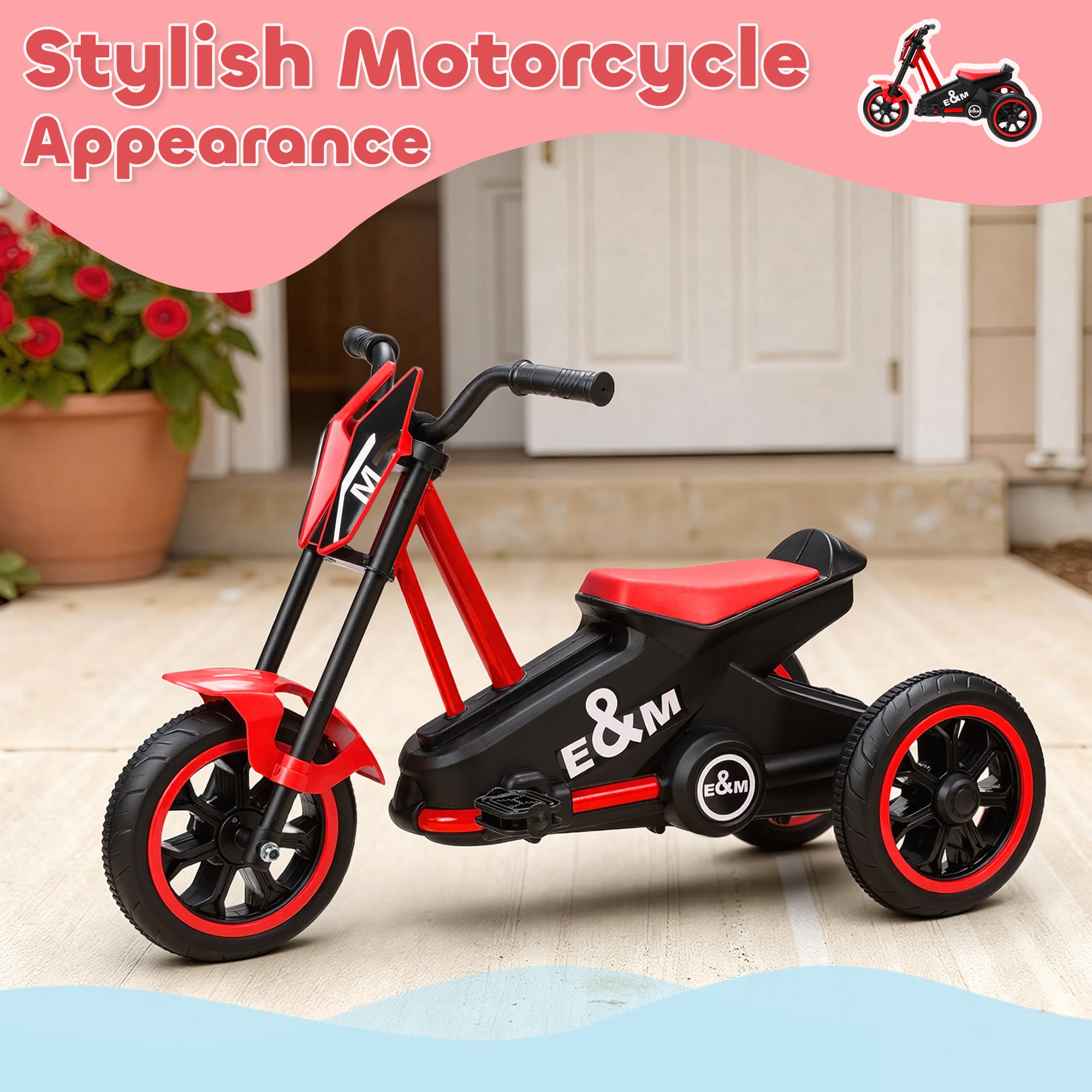 AIYAPLAY Kids Tricycle Baby Trike, Kids Trike with Pedal, 3 Wheel Toddler Balance Bike for Indoor Outdoor Use, Red 