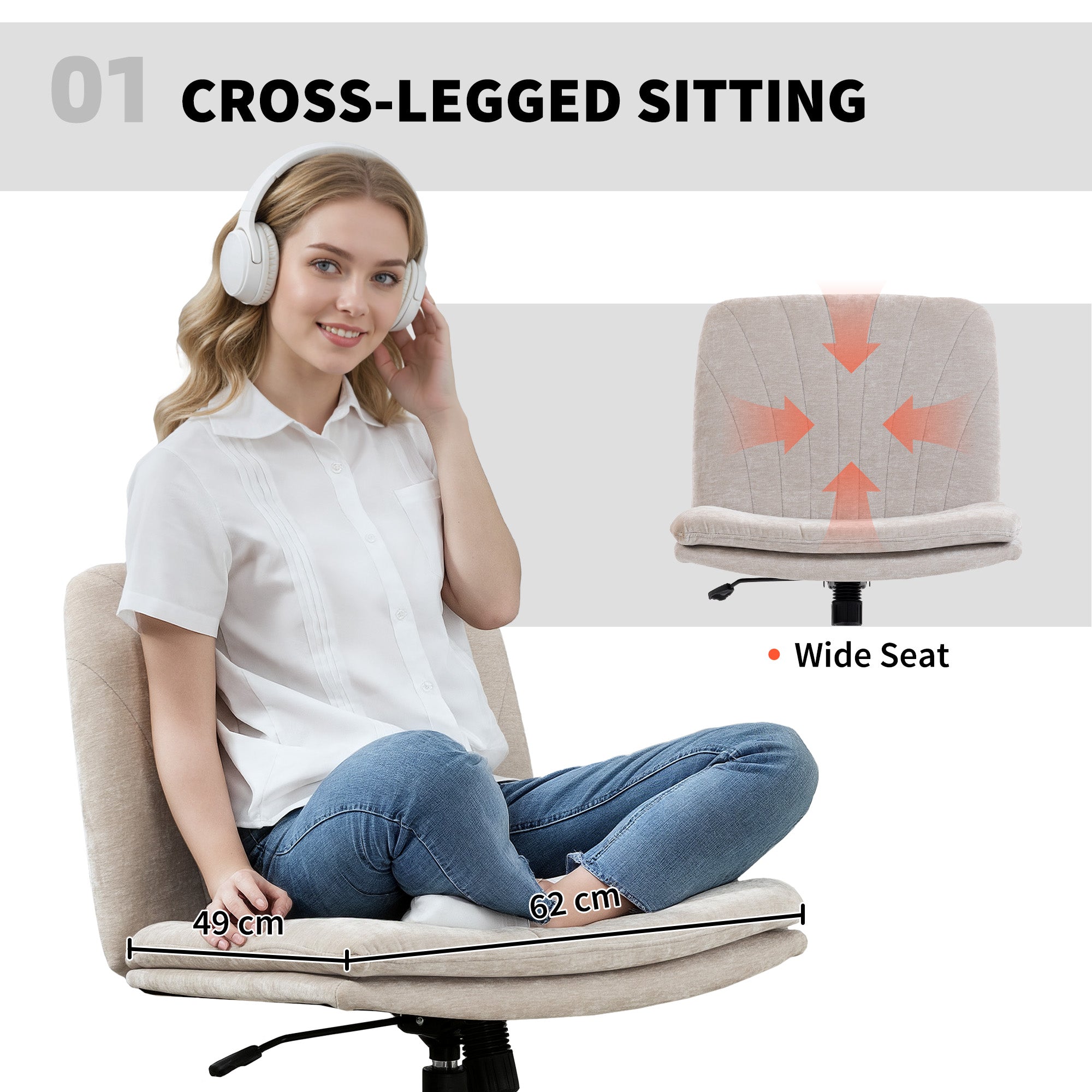 HOMCOM Criss Cross Chair with Wheels, No Arms - Beige 