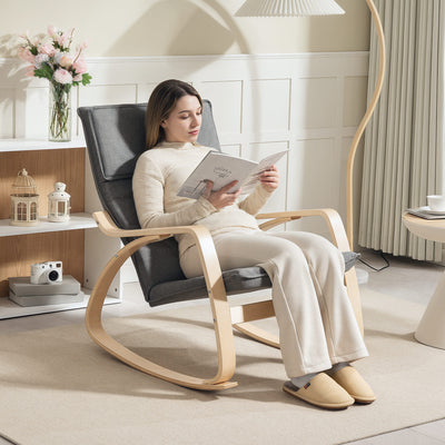 HOMCOM Comfortable Relax Rocking Chair, Upholstered Lounge Chair Recliner with High Back and Headrest for Living Room, Bedroom, Grey 