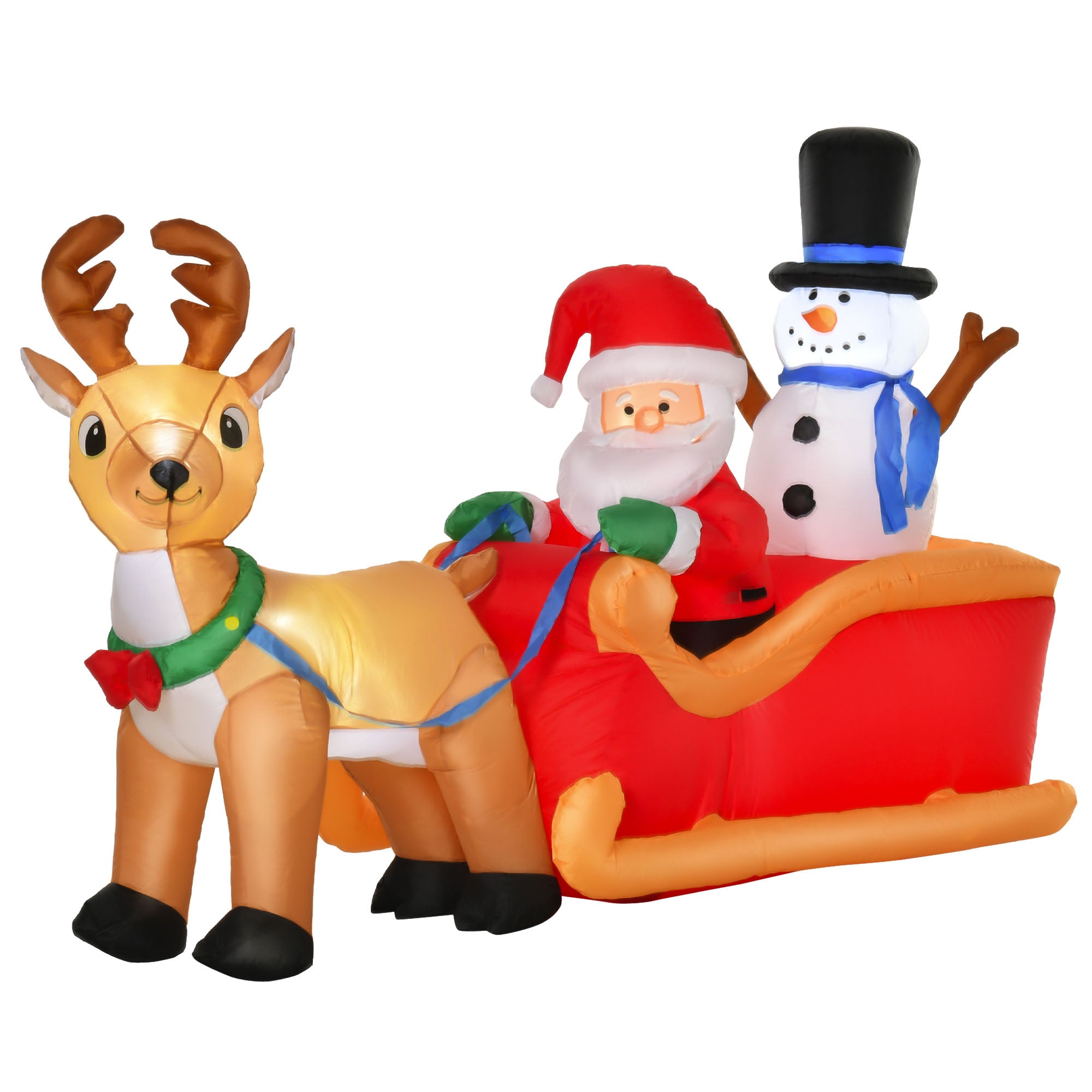 HOMCOM 6.5ft Christmas Inflatable Santa Claus on Sleigh Deer, LED Lighted for Home Indoor Outdoor Garden Lawn Decoration Party Prop 