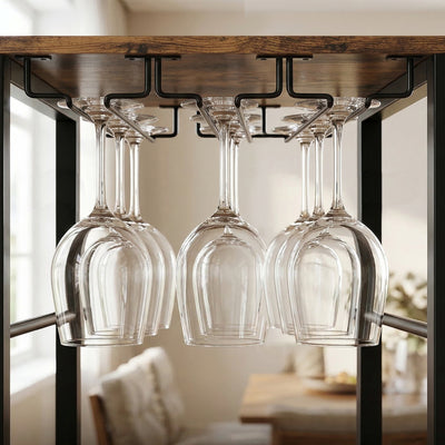 HOMCOM Industrial Wine Bar Cabinet Freestanding Liquor Cabinet 16-Bottle Wine Rack Glass Holder Rustic Brown