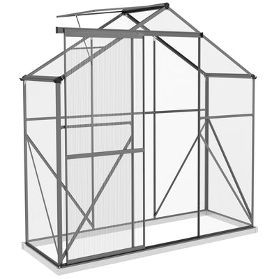 Outsunny 6 x 2.5ft Polycarbonate Greenhouse Walk-In Green House with Rain Gutter, Sliding Door, Window, Foundation, Dark Grey 