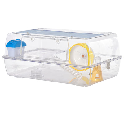 PawHut Hamster Cage, 2 Tier Gerbil Cage with Running Wheel, Water Bottle, Dish 