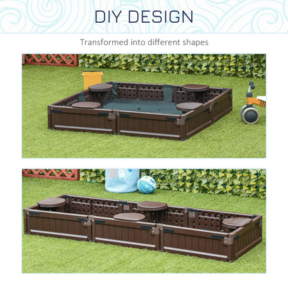 Outsunny Sand Pit Children's Plastic Sandpit w/ Water-Resistant Oxford Cover Bottom Fabric Liner kid Playset for 3-12 years old, Garden, Outdoor - (Brown) 