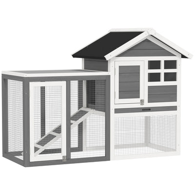 PawHut Rabbit Hutch Outdoor Wooden Guinea Pig Hutch Rabbit Run Bunny Cage Small Animal House Pull-Out Tray, Grey, 122 x 62.6 x 92 cm 