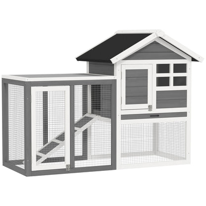 PawHut Rabbit Hutch Outdoor Wooden Guinea Pig Hutch Rabbit Run Bunny Cage Small Animal House Pull-Out Tray, Grey, 122 x 62.6 x 92 cm 