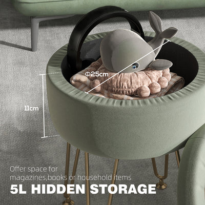 HOMCOM 5L Velvet-Feel Storage Ottoman - Green 