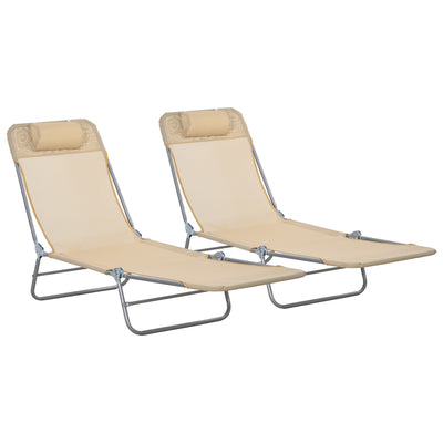 Outsunny Set of Two Steel Frame Sun Loungers, with Reclining Backs - Brown 