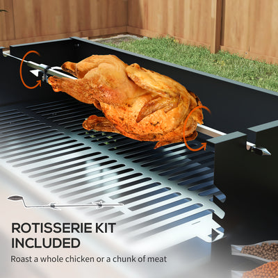 Outsunny BBQ Rotisserie Grill Roaster Charcoal Spit Roasting Machine for Chicken Turkey with 3-Level Grill Grate, Side Shelves 