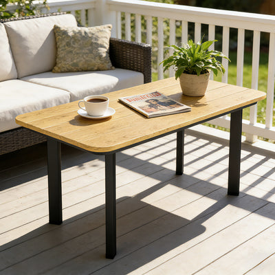 Outsunny Outdoor Garden Coffee Table, Garden Table with Slatted Wood Plastic Composite Top and Metal Frame, Brown 