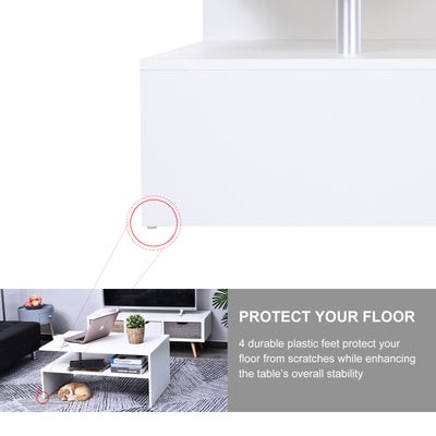 HOMCOM Coffee Table with Storage, 2-Tier Centre Table, Modern Living Room Table with Open Shelf and Aluminium Poles, White 