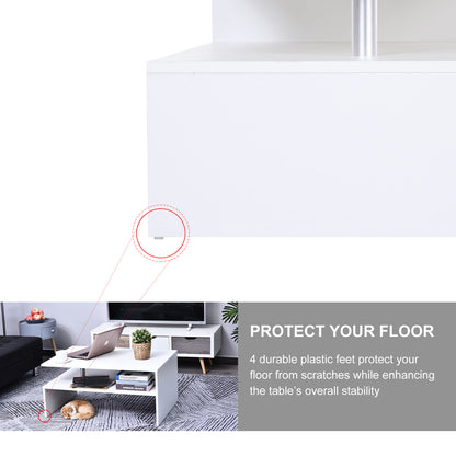 HOMCOM Coffee Table with Storage, 2-Tier Centre Table, Modern Living Room Table with Open Shelf and Aluminium Poles, White 