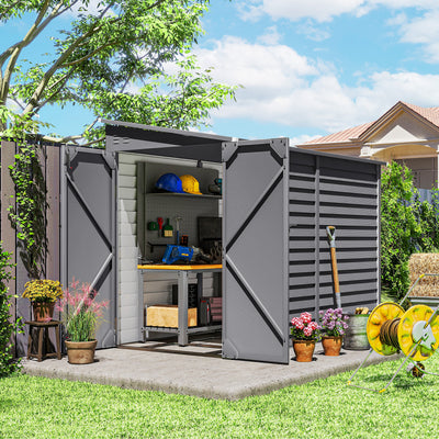 Outsunny 5 x 9ft Galvanised Metal Garden Shed with Foundation Kit, Outdoor Lean-to Shed, Tool Storage House with Lockable Doors, Gloves and 2 Air Vents for Patio, Garden, Grey 
