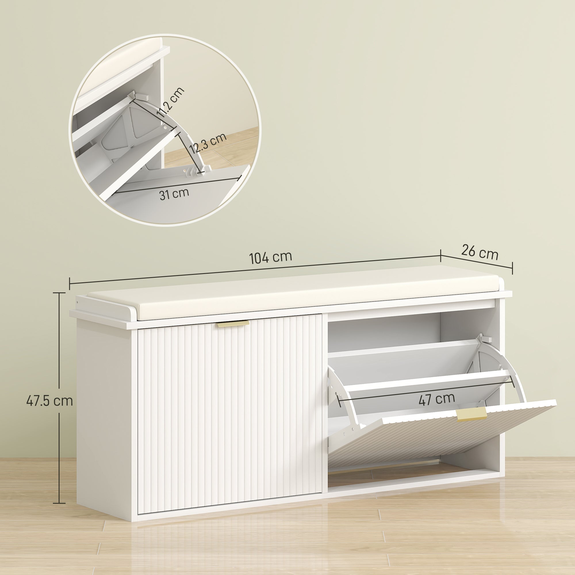 HOMCOM Elegant Ten Shoe Bench, with Top Seat - White 