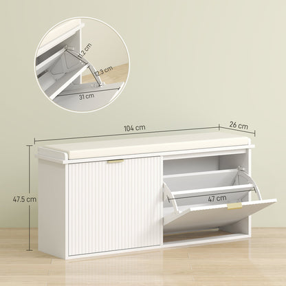 HOMCOM Elegant Ten Shoe Bench, with Top Seat - White 