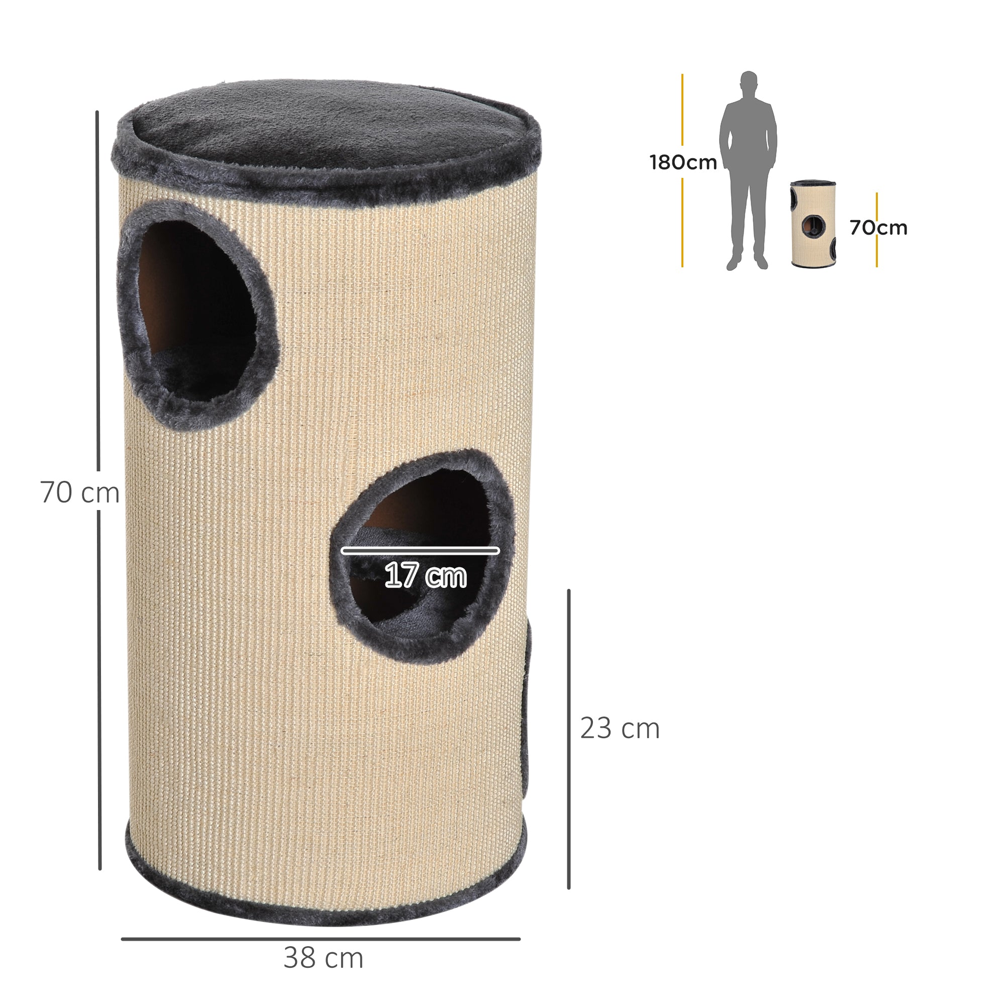 PawHut 70cm Height Cat Post Tree Scratching Barrel Sisal Activity Center Condo Kitten Bed Scratcher Climbing Climber Play House for Indoor Cats 