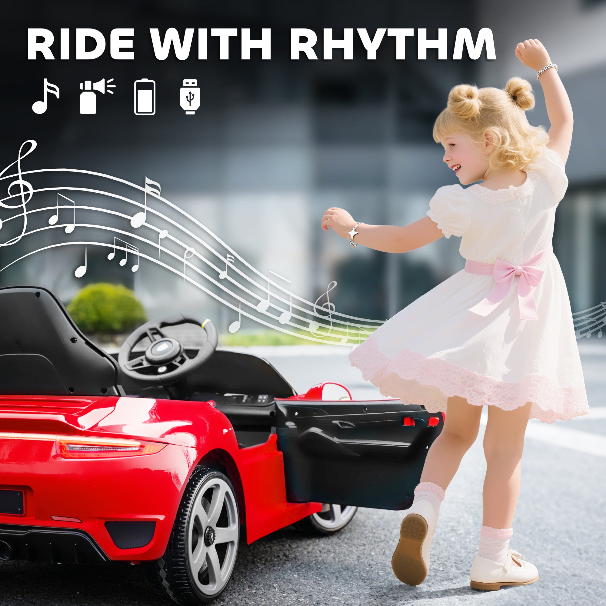 AIYAPLAY Kids Electric Car, 12V Licensed RUF GT Ride on Car with Suspension, Remote Control, Music, for 3-5 Years, Red