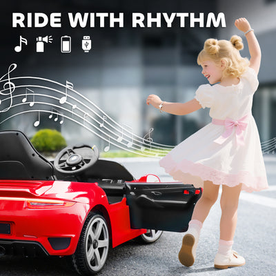 AIYAPLAY Kids Electric Car, 12V Licensed RUF GT Ride on Car with Suspension, Remote Control, Music, for 3-5 Years, Red 