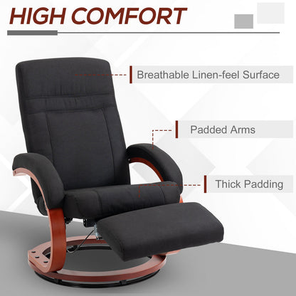 HOMCOM 135° Manual Reclining Swivel Chair, with Footrest - Black