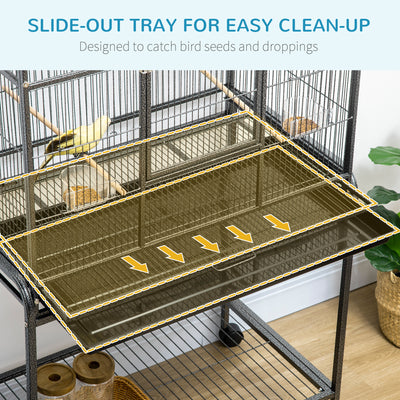 PawHut Large Bird Cage Budgie Cage with Stand, Storage Shelf, Wood Perch for Parrot Canary Parakeet Cockatiels, 81 x 48 x 162.5 cm 
