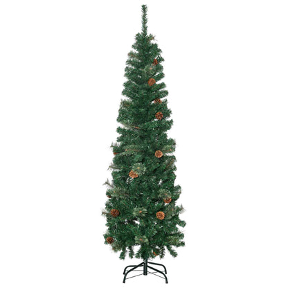 HOMCOM 5.5FT Tall\'c2\'a0Pencil Slim Artificial Christmas Tree with\'c2\'a0Realistic\'c2\'a0Branches, Tip Count and Pine Cones, Pine Needles Tree, Xmas\'c2\'a0Decoration, Green