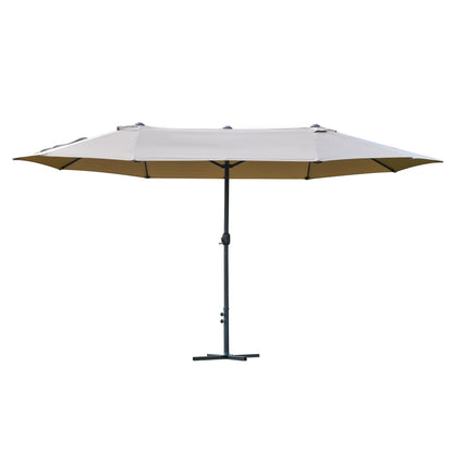 Outsunny 4.6M Sun Umbrella Canopy Double-sided Crank Sun Shade w/ Cross Base Khaki 