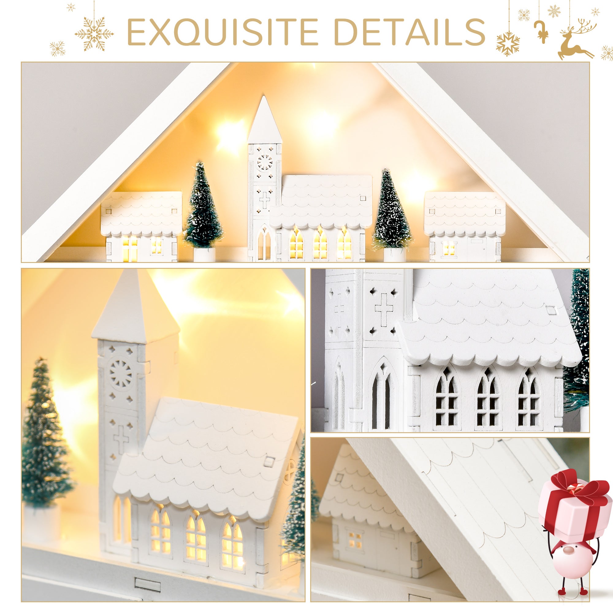 HOMCOM 24-Drawer Christmas Advent Calendar, Wooden Light-Up Traditional Decoration, Adults Kids Countdown Holiday House w/ Lights Handle White 