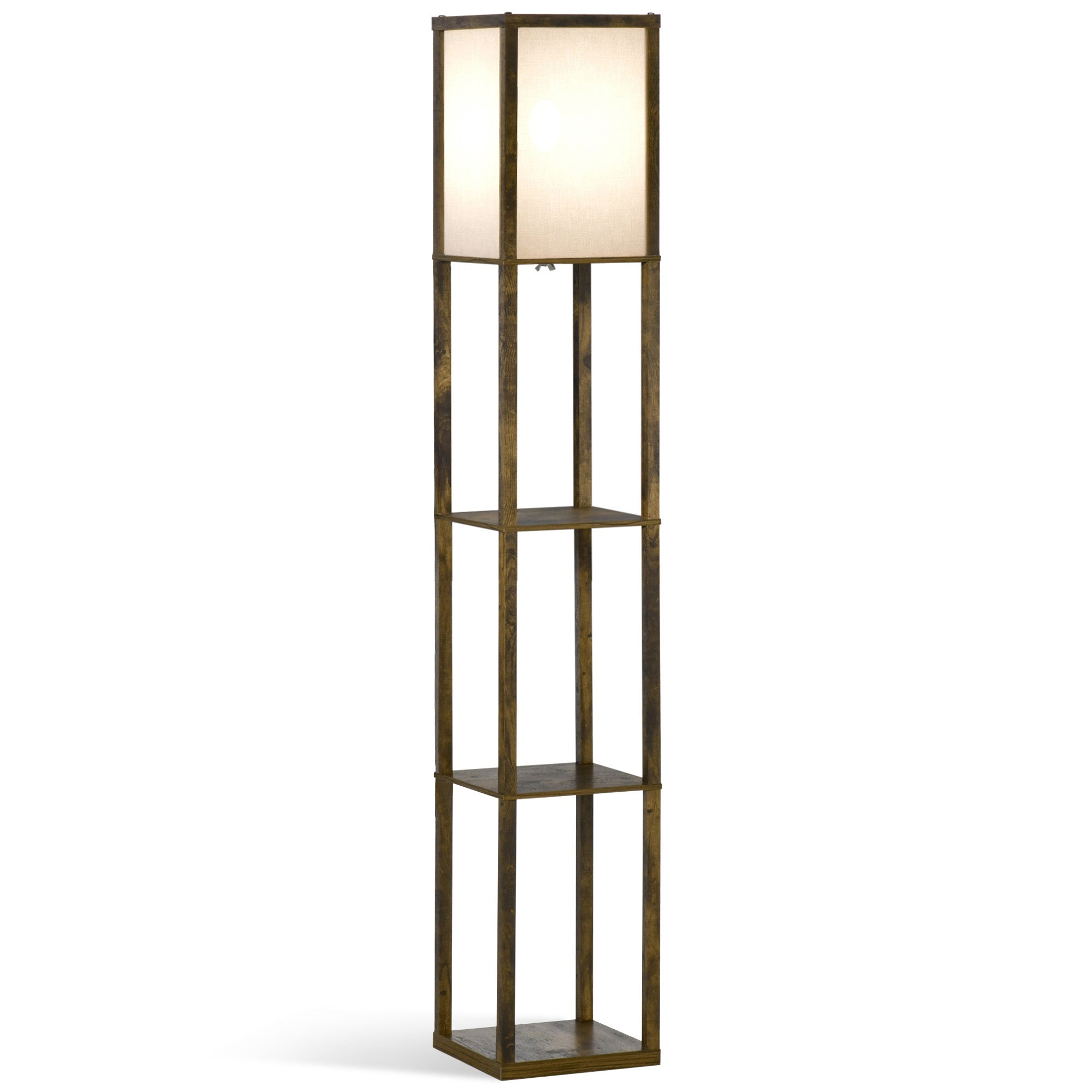 HOMCOM 3-Tier Floor Lamp, Floor Light with Storage Shelf, Reading Standing Lamp with Acrylic Shade for Living Room, Bedroom, Kitchen, Dining Room, Office, Dorm, 160cm, Brown 