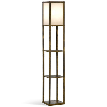 HOMCOM 3-Tier Floor Lamp, Floor Light with Storage Shelf, Reading Standing Lamp with Acrylic Shade for Living Room, Bedroom, Kitchen, Dining Room, Office, Dorm, 160cm, Brown 