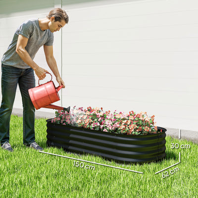 Outsunny Galvanised Raised Garden Bed, Metal Planter Box with Safety Edging, for Flowers, Herbs, Succulents, Black 