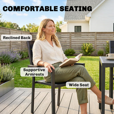 Outsunny 7 Pieces Outdoor Dining Set, Patio Table and Chairs for 6, Garden Dining Furniture Set with Slatted Tabletop 