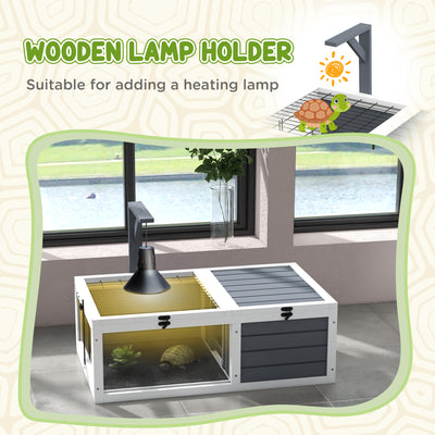 PawHut Tortoise Table with Wooden Lamp Holder, Wooden Tortoise House w/ Openable Lids, Pull-Out Trays - Grey 