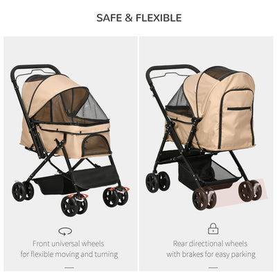 PawHut Pet Stroller Pushchair Foldable Travel Dog Cat Carriage w/ Reversible Handle Brake Basket 