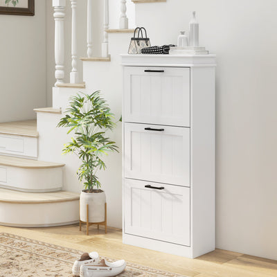 HOMCOM Three-Drawer Minimalistic Shoe Storage Cabinet, for 15 Shoes 