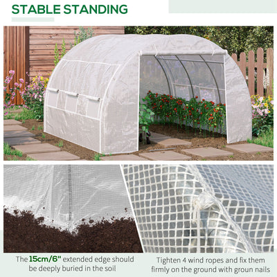 Outsunny 3 x 3 x 2 m Polytunnel Greenhouse with Roll-up Side Walls, Walk-in Grow House Tent with Steel Frame, Reinforced Cover, Zipped Door and 6 Mesh Windows for Garden, White 
