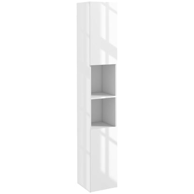 kleankin Freestanding Bathroom Cabinet, High Gloss Storage Cabinet with Doors and Adjustable Shelves, 30 x 30 x 181.5 cm, White 