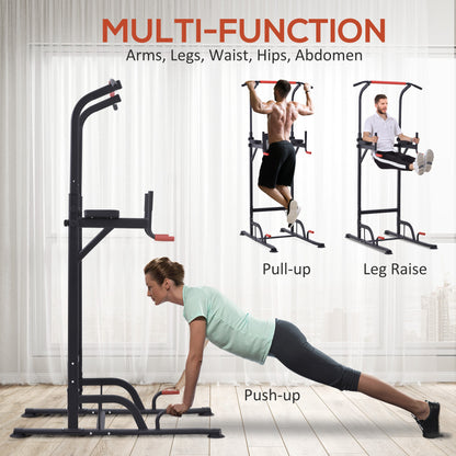 HOMCOM Power Tower Station with Dip Stand, Pull Up Bar Home Office Gym Training Workout Equipment 