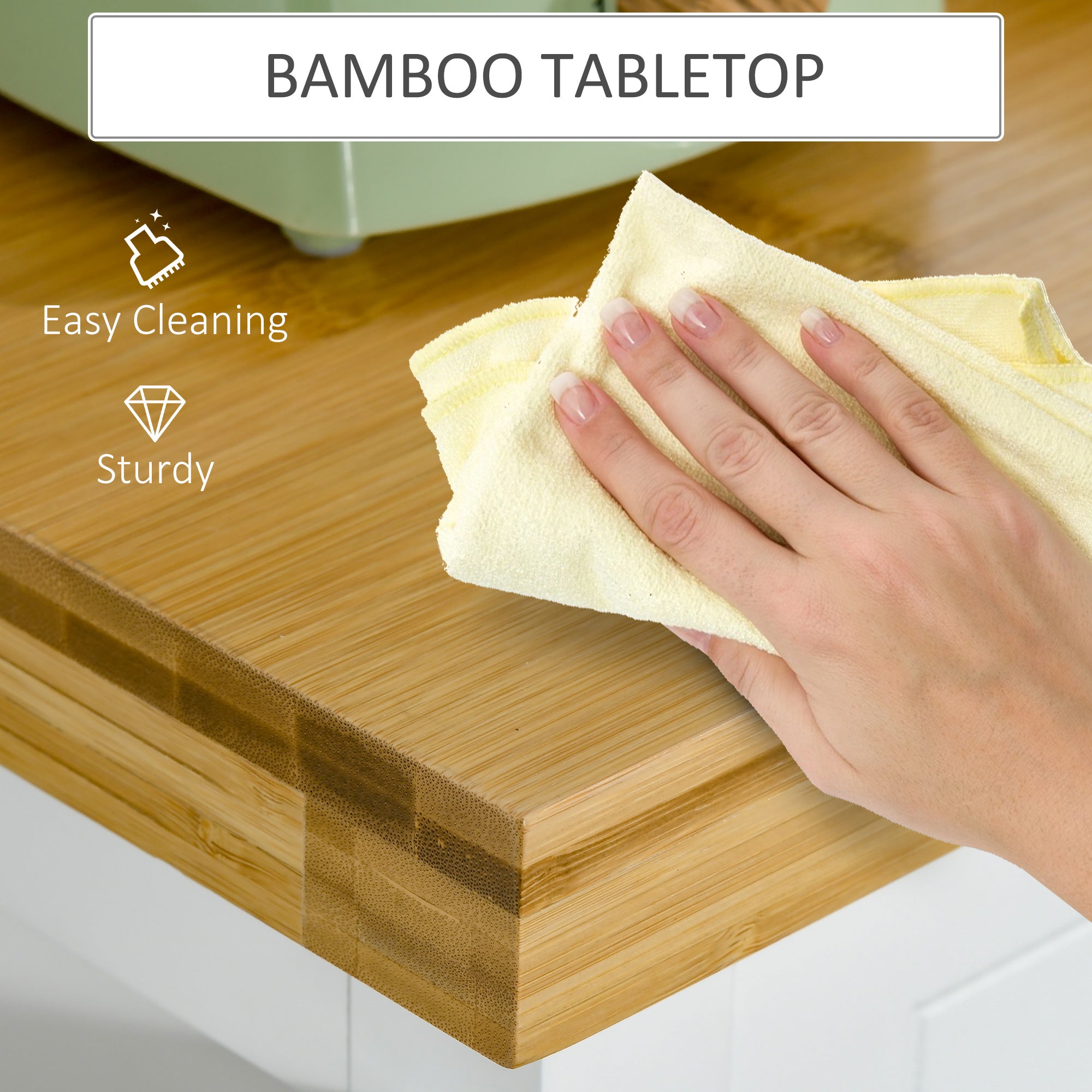 HOMCOM Kitchen Cart Storage Trolley Wooden Cabinet with Drawer Cupboard Towel Rail White 