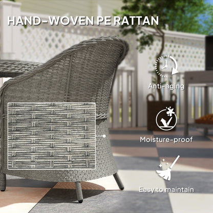 Outsunny 4 Seater Rattan Garden Furniture Set with Cushions, Round PE Rattan Dining Set with Glass-Top Table, Umbrella Hole, Outdoor Garden Table and Chairs, Grey 