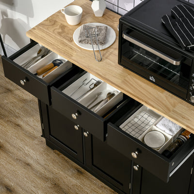 HOMCOM Sideboard with Rubberwood Top and Adjustable Shelves for Dining Room, Kitchen - Black 