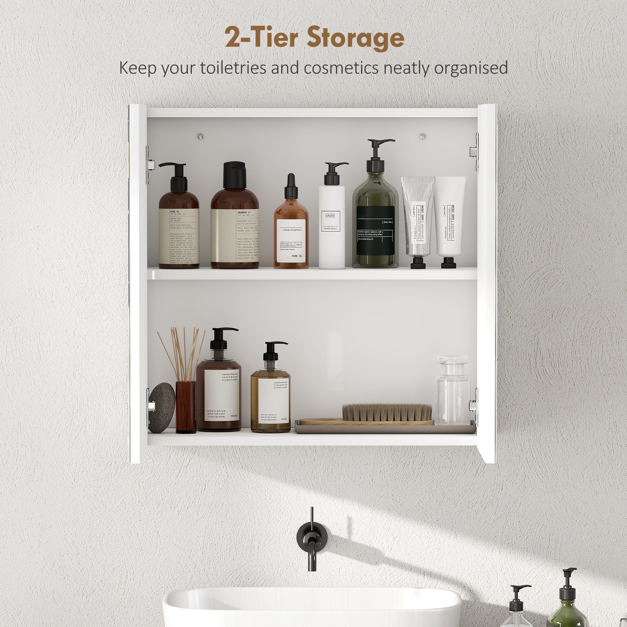 HOMCOM Double-Door Bathroom Mirror Cabinet - White 