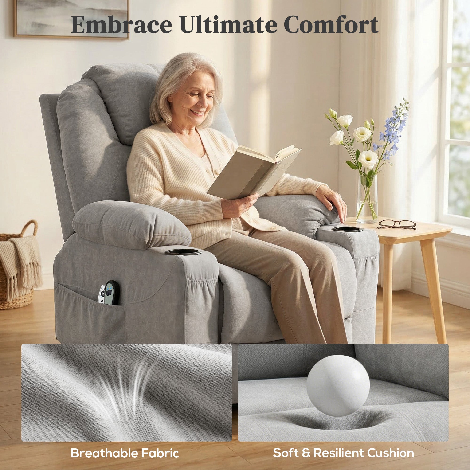 HOMCOM Power Lift Recliner Chair with Pocket Spring, Electric Lift Chair with Wide Backrest, Light Grey 